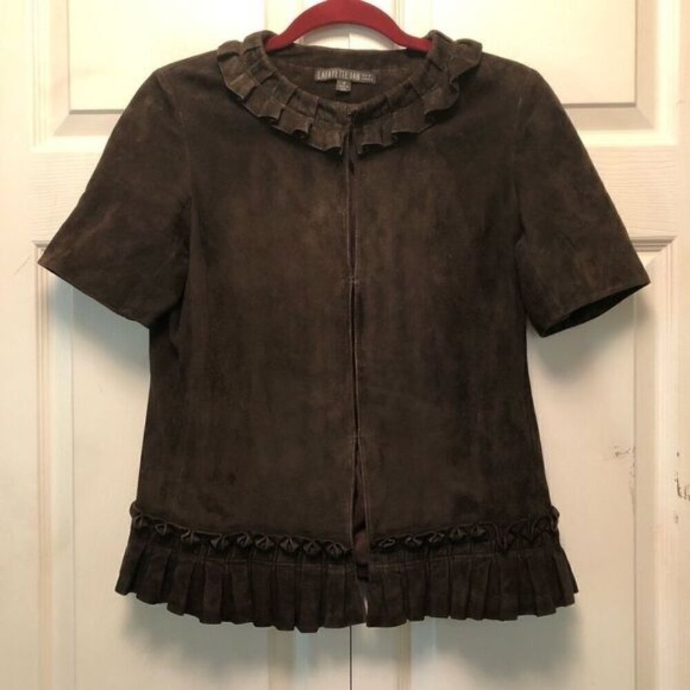 Lafayette 148 New York Suede Ruffled Top